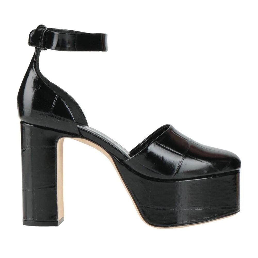 BY FAR Barb Maxi Croco‑Embossed Leather Heel – Black (EU 40/US 10)